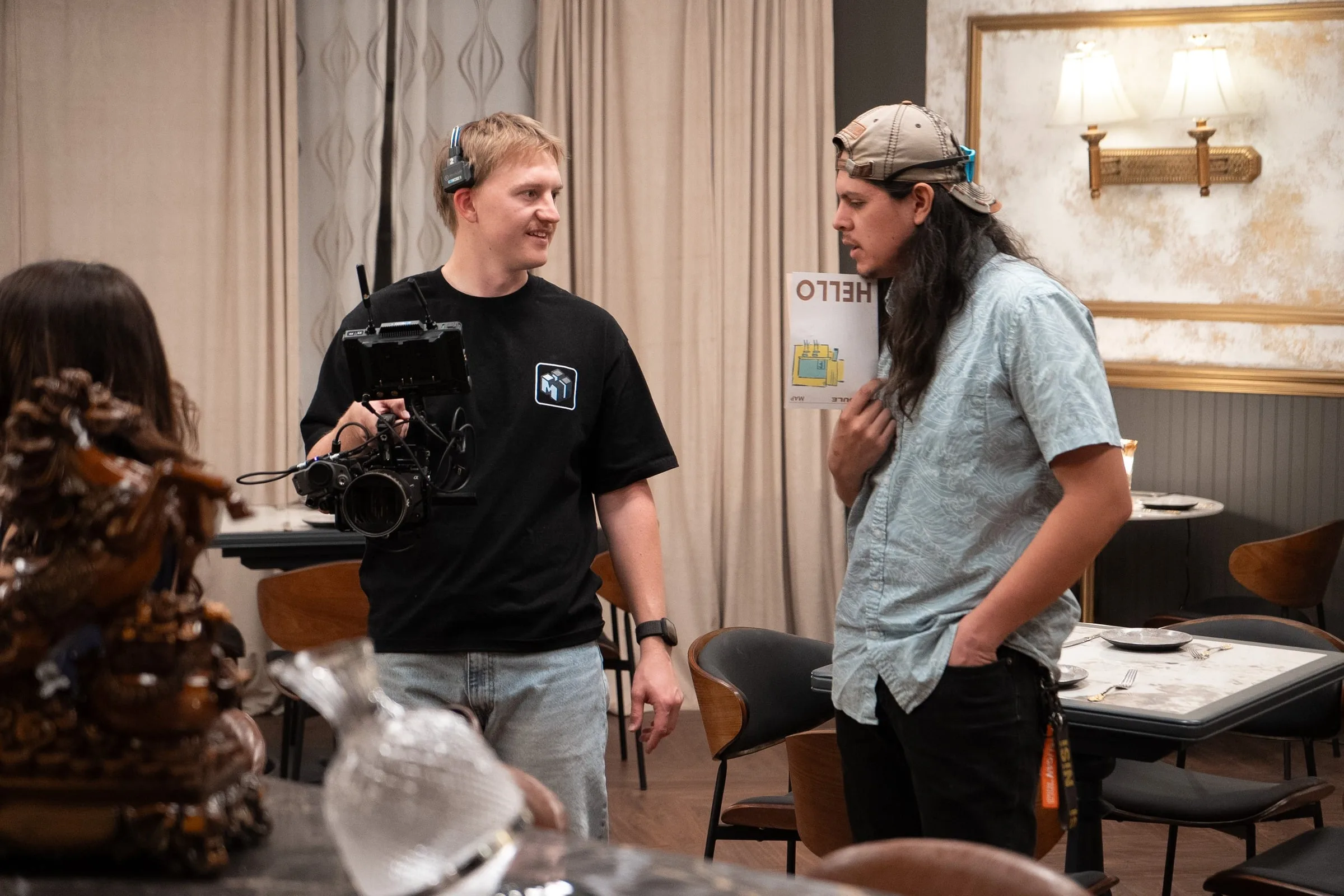 Behind-the-scenes view of a physical film production